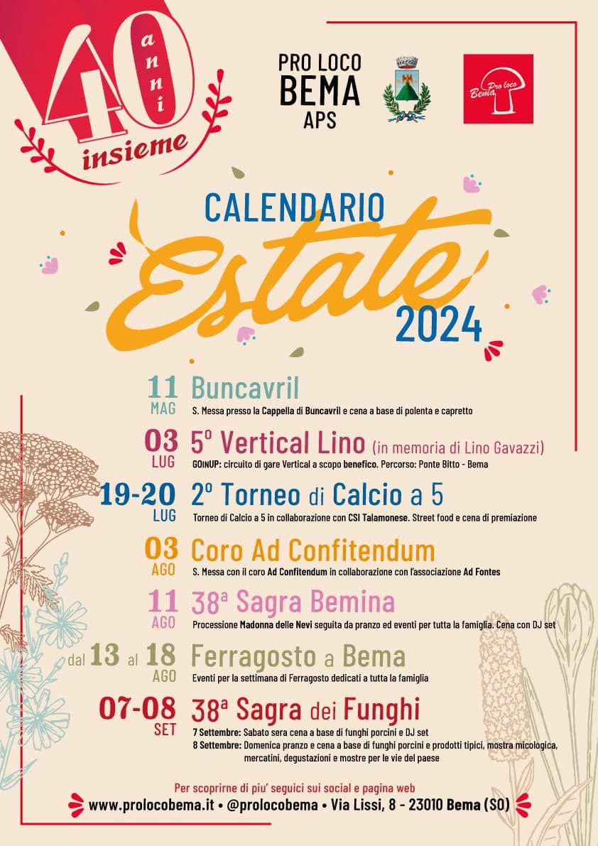 Calendario Eventi estate 2024 a Bema