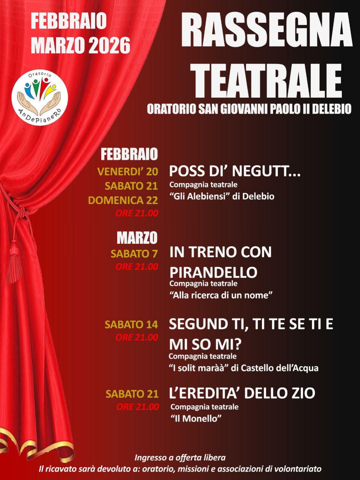 Rassegna teatrale 2026 all'oratorio di Delebio