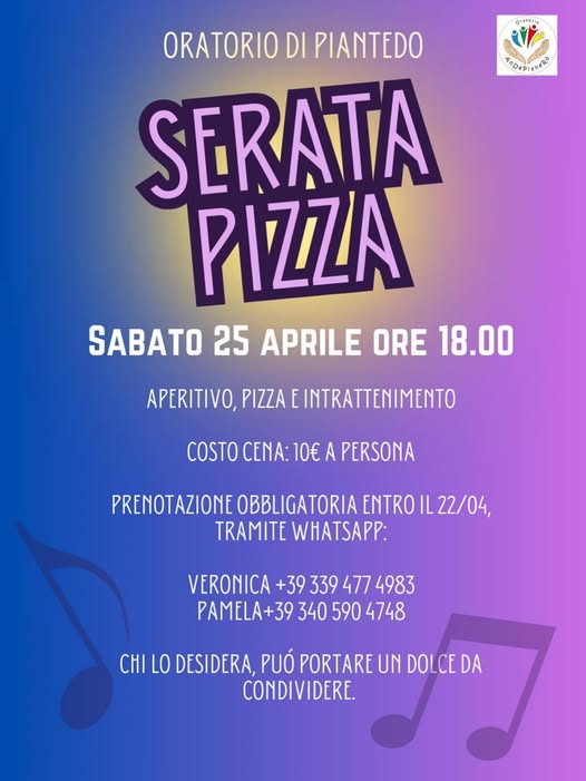Serata con aperitivo, pizza e intrattenimento in oratorio