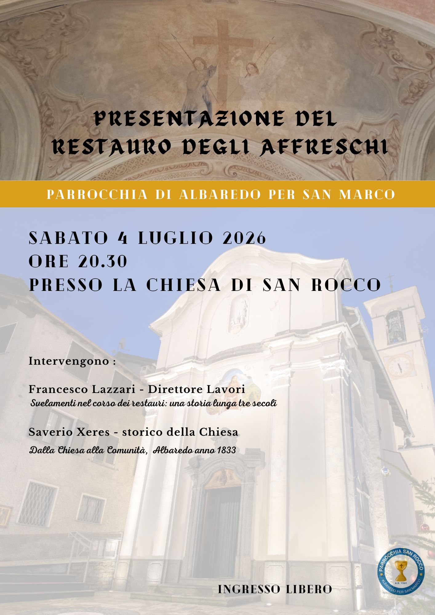 Presentazione del lavoro di restauro degli affreschi della chiesa di Albaredo per San Marco