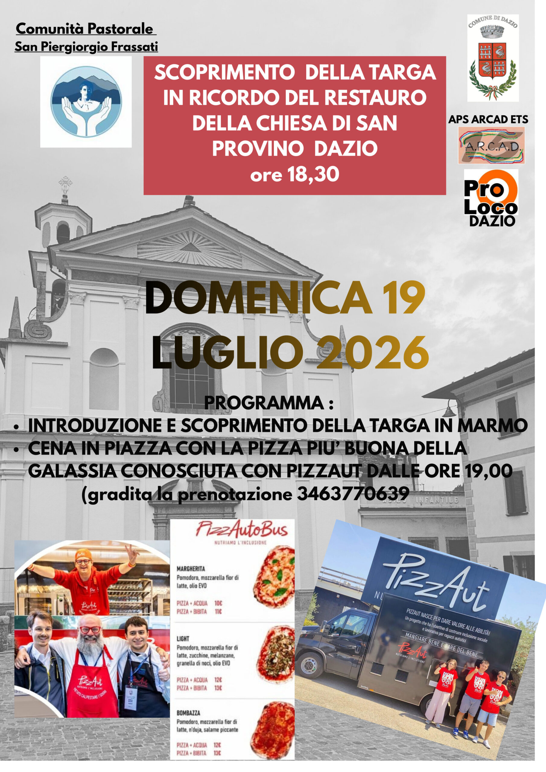 Targa alla chiesa e pizza con Pizzautobus