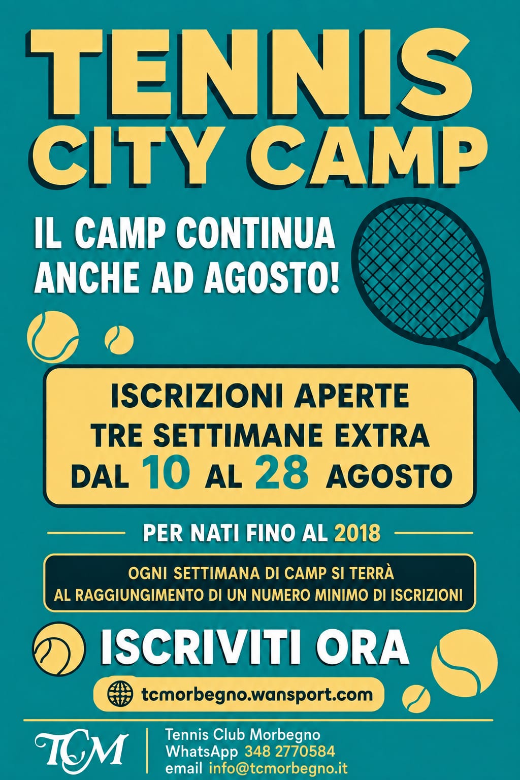 Iscrizioni aperte per le settimane extra di tennis camp