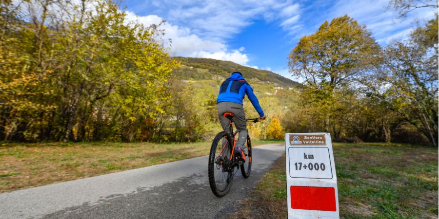 ciclista lungo il sentiero valtellina